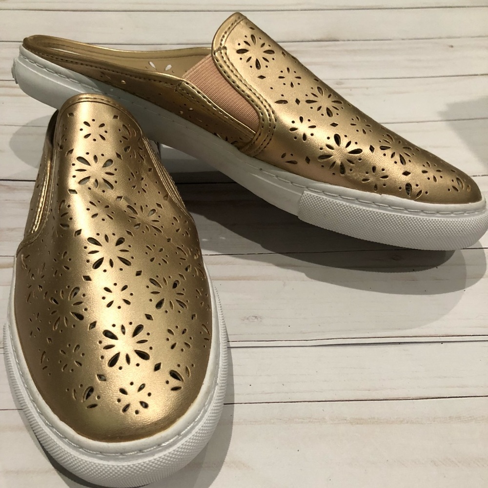 Rose gold slip on loafers